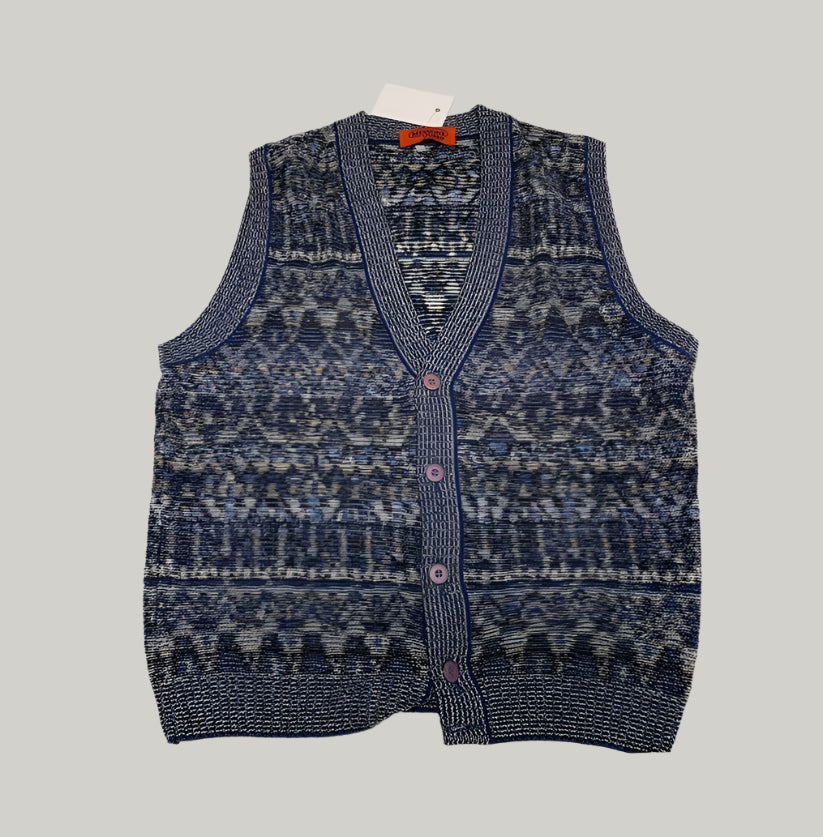 Patterned sweater vest on a light gray background