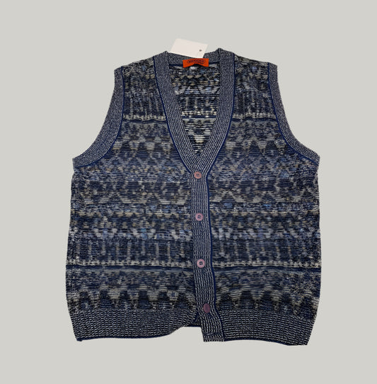 Patterned sweater vest on a light gray background