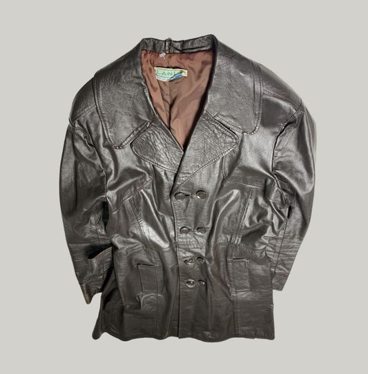 Vintage Dark Brown Real Leather Trench Coat