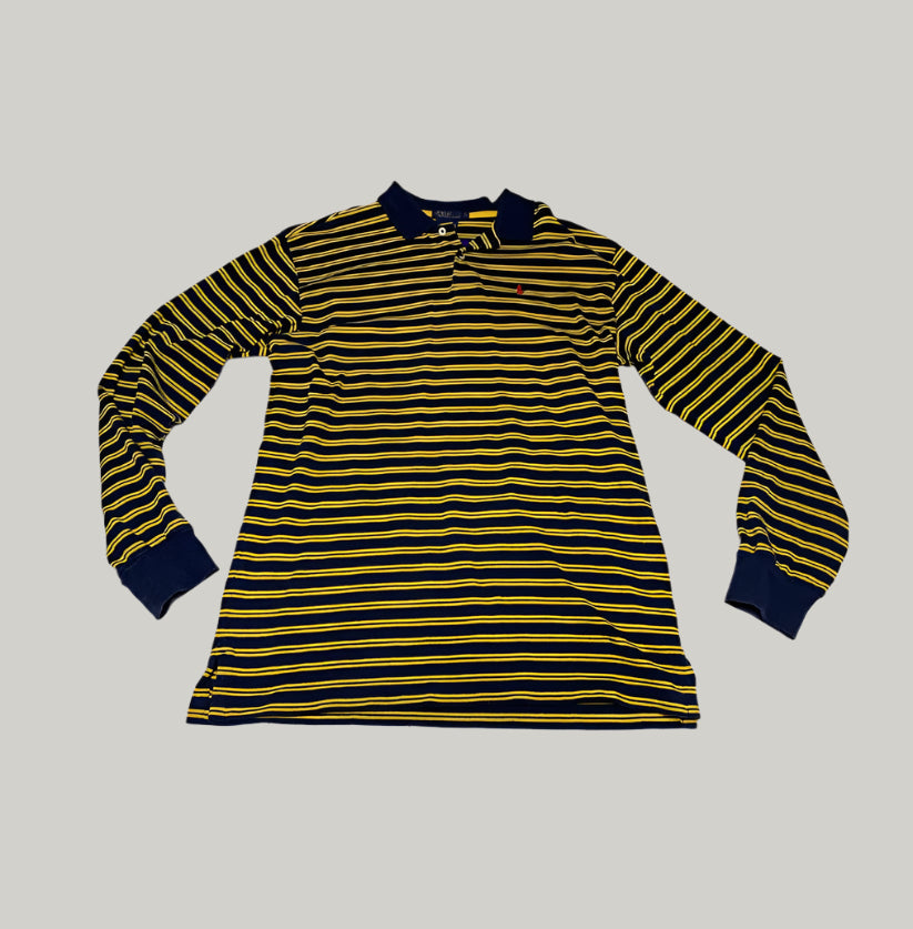 Black and yellow striped long-sleeve shirt on a white background