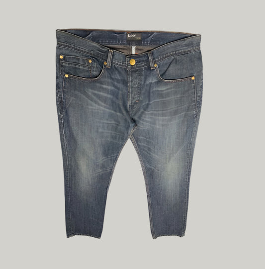 Pair of blue jeans on a white background