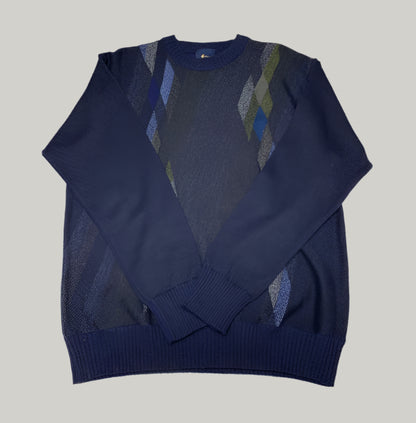 Gabicci Navy Blue Geometric Diamond Pattern Jumper