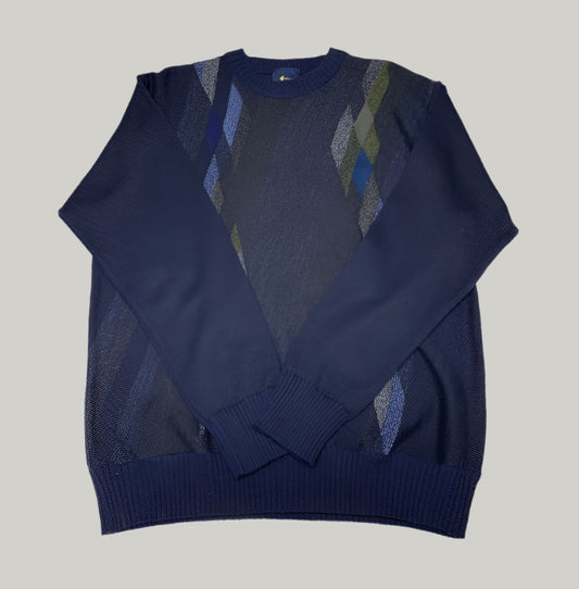Gabicci Navy Blue Geometric Diamond Pattern Jumper