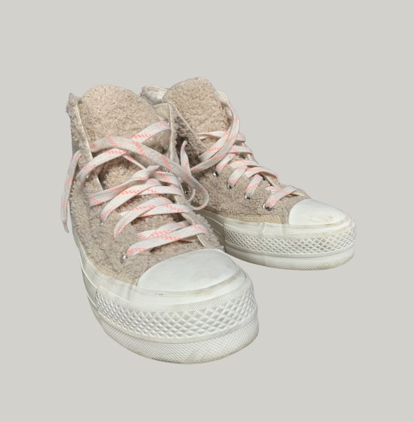 Classic Beige Sherpa Converse High Top Sneakers
