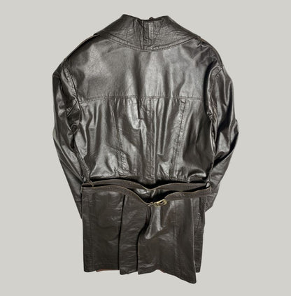 Vintage Dark Brown Real Leather Trench Coat