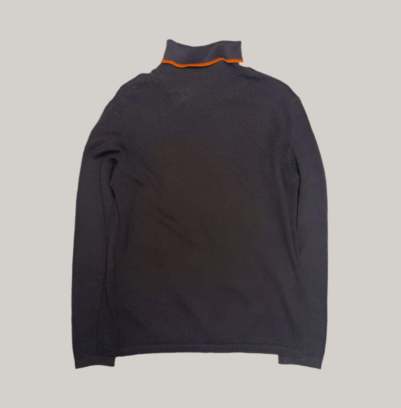 Burberry Brown Turtleneck Sweater with Orange Trim