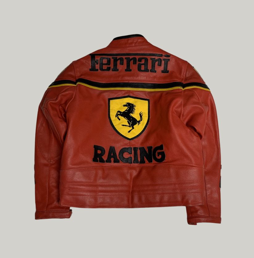 Iconic Red Ferrari Racing Leather Jacket