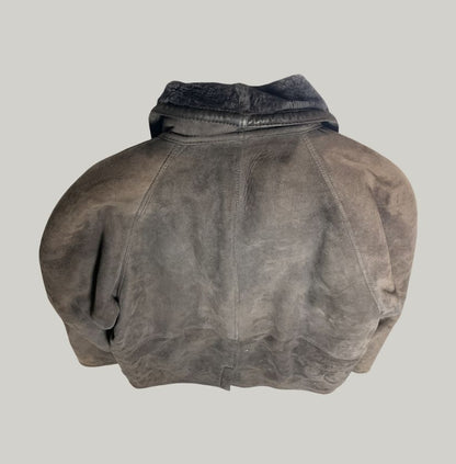Vintage Sheepskin Bomber-Style Jacket