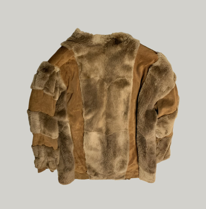 Vintage Brown Suede and Fur Patchwork Coat