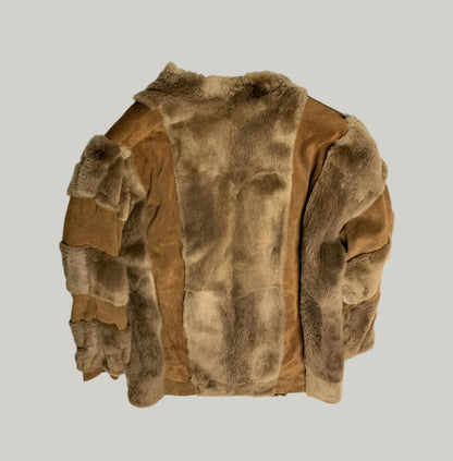 Vintage Brown Suede and Fur Patchwork Coat