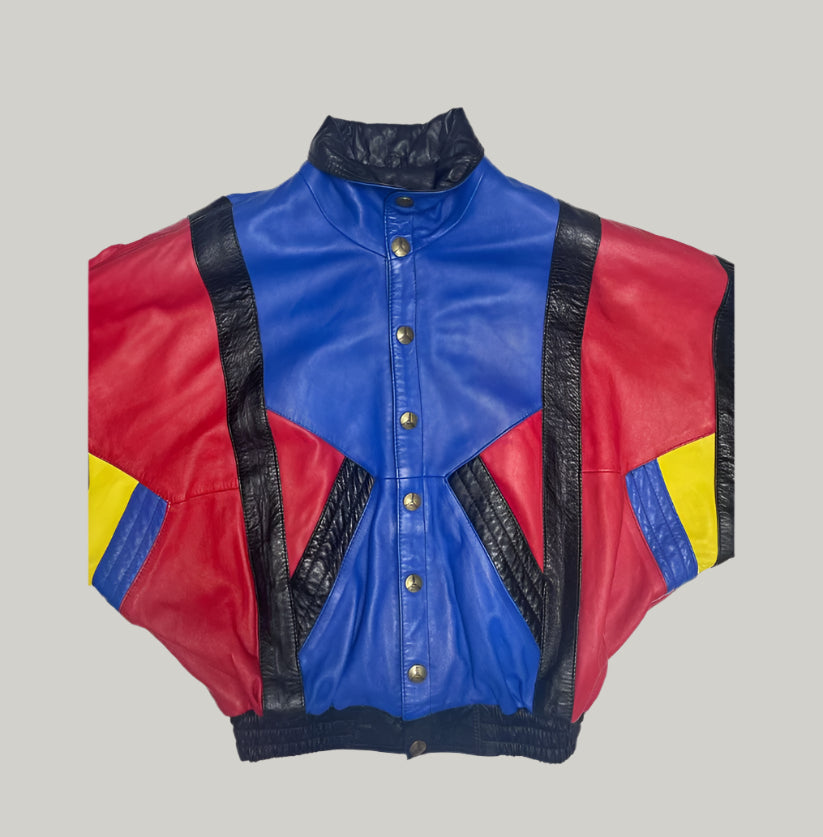 Vintage 90s Colorful Bomber Leather Jacket