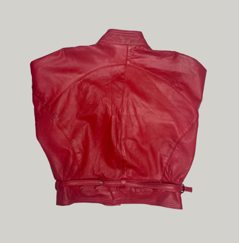 Retro Red Bomber Leather Jacket