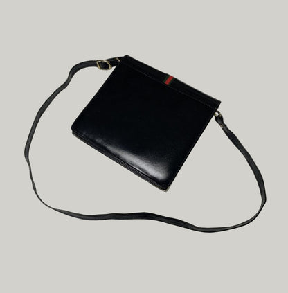 Gucci Black Leather Handbag with Red & Green Web Stripe