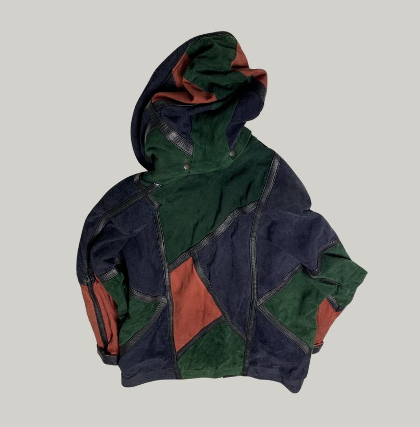 Vintage Patchwork Suede Hooded Coat