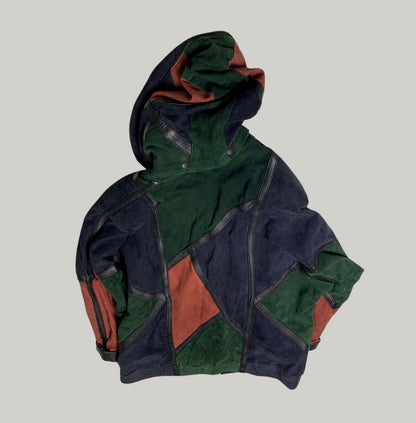 Vintage Patchwork Suede Hooded Coat
