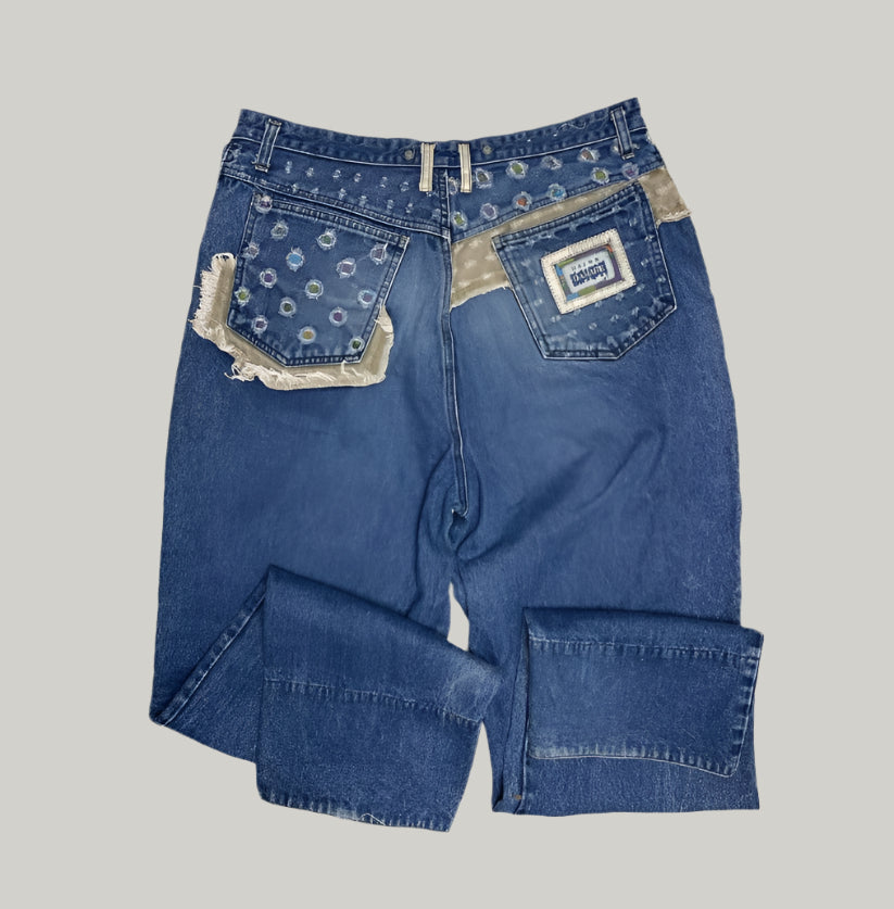 Rare Damage Colorful Ripped Blue Jeans