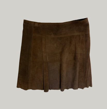 Brown Suede Paneled Skirt