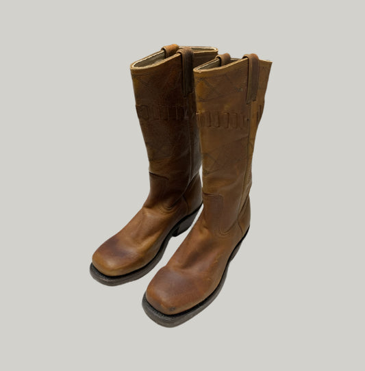 Boulet Brown Leather Cowboy Boots
