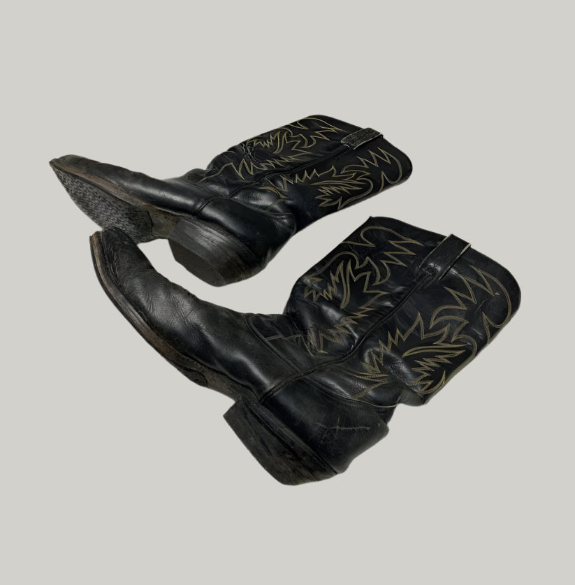 Vintage Black Leather Cowboy Boots