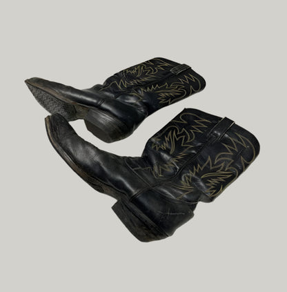 Vintage Black Leather Cowboy Boots