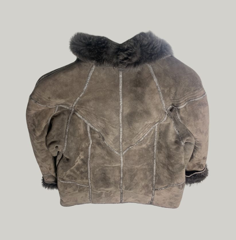 Vintage Shearling-Lined Brown Leather Jacket