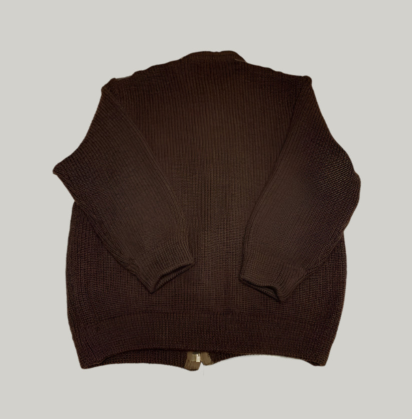 Vintage Brown Knit and Leather Hybrid Cardigan