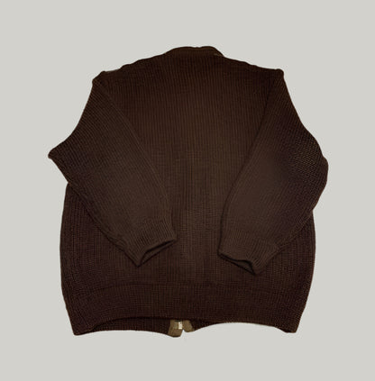 Vintage Brown Knit and Leather Hybrid Cardigan