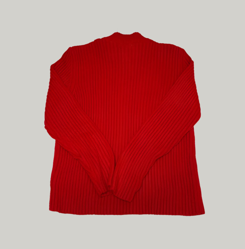Tommy Hilfiger Solid Red Ribbed Cardigan