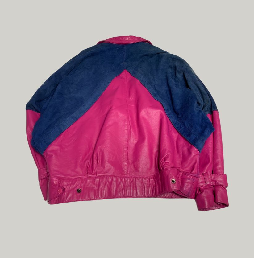 GENEL Pink Leather & Blue Suede Biker Jacket