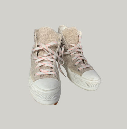 Classic Beige Sherpa Converse High Top Sneakers