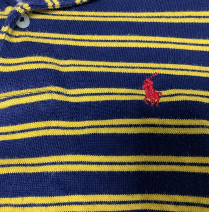 Navy and Yellow Striped Polo Ralph Lauren Long Sleeve Polo Shirt