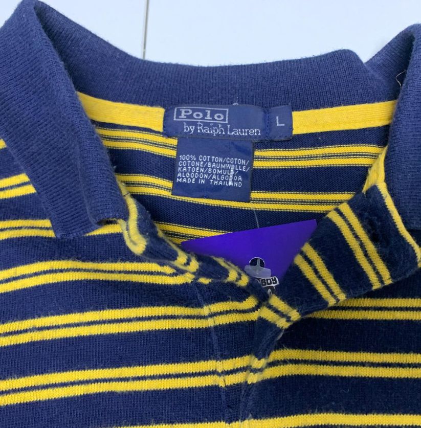 Navy and Yellow Striped Polo Ralph Lauren Long Sleeve Polo Shirt