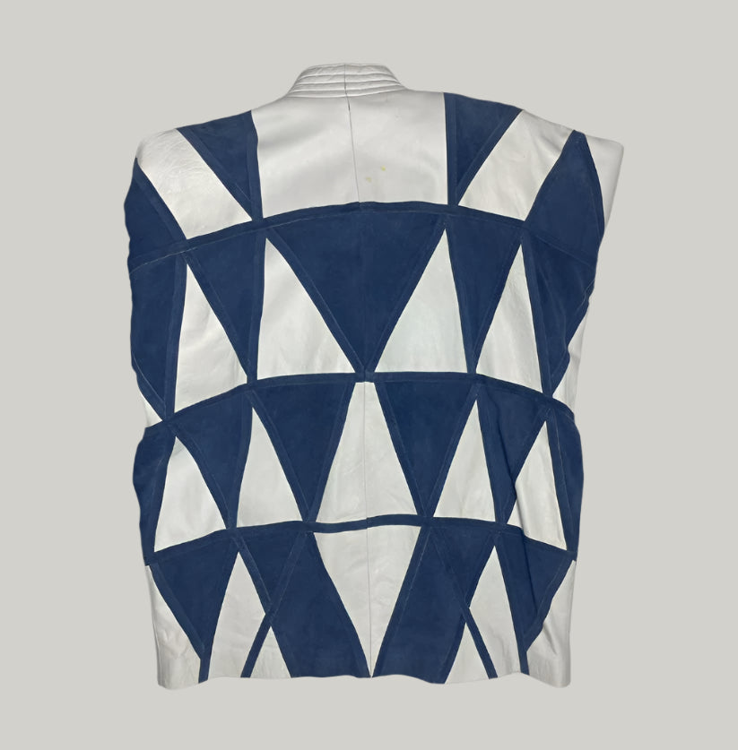 Retro 90s Vintage Blue & White Leather and Suede Biker Jacket