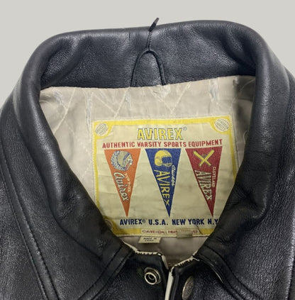 Avirex Black Leather Varsity Jacket