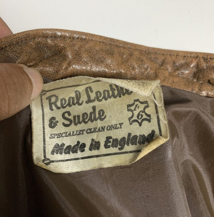 90s Distressed Brown Real Leather Bomber Jacket