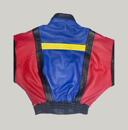 Vintage 90s Colorful Bomber Leather Jacket