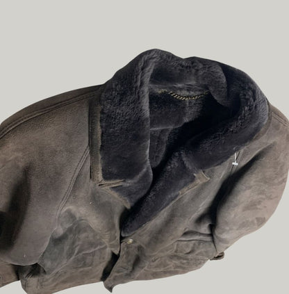 Vintage Sheepskin Bomber-Style Jacket