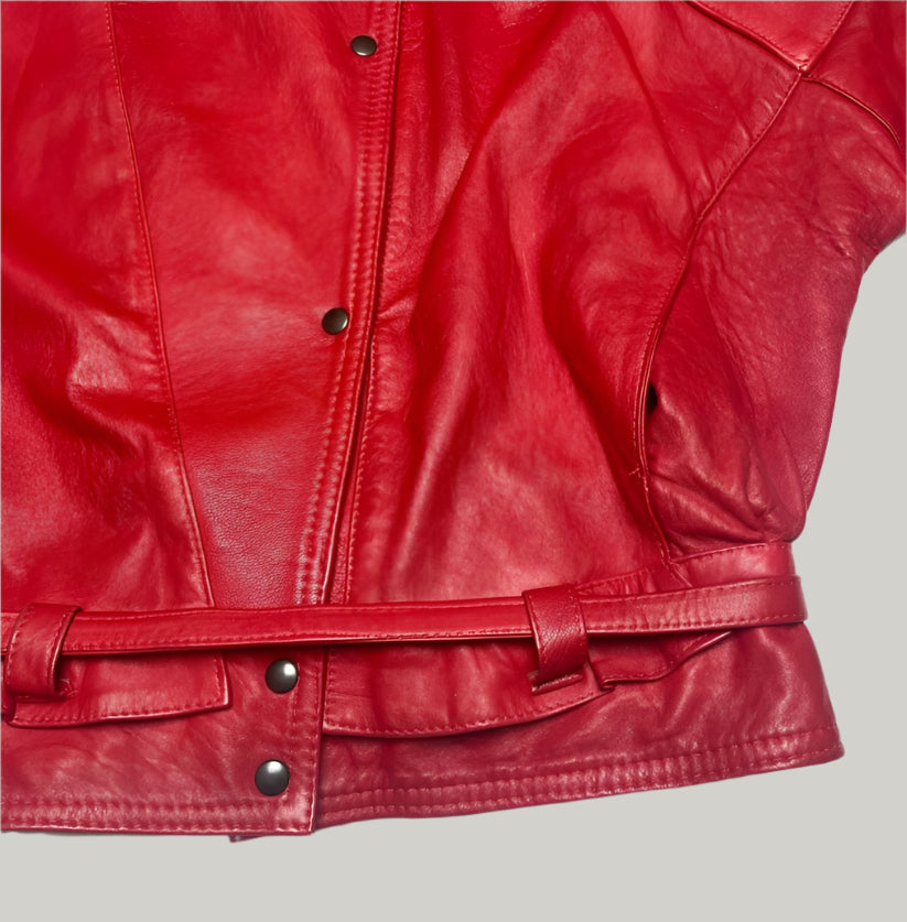 Retro Red Bomber Leather Jacket