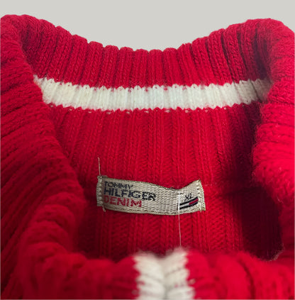 Tommy Hilfiger Solid Red Ribbed Cardigan