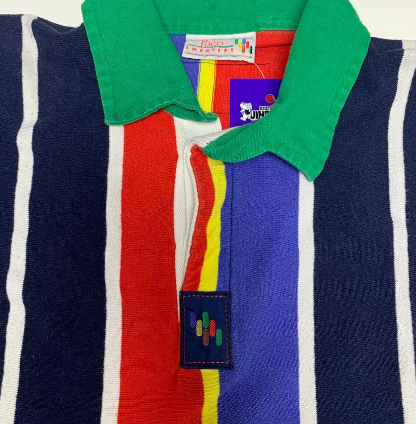 Vintage Paco "Life in Colour" Striped Long Sleeve Polo Shirt