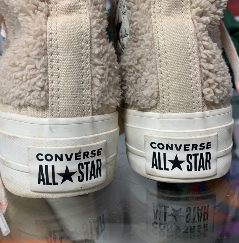 Classic Beige Sherpa Converse High Top Sneakers