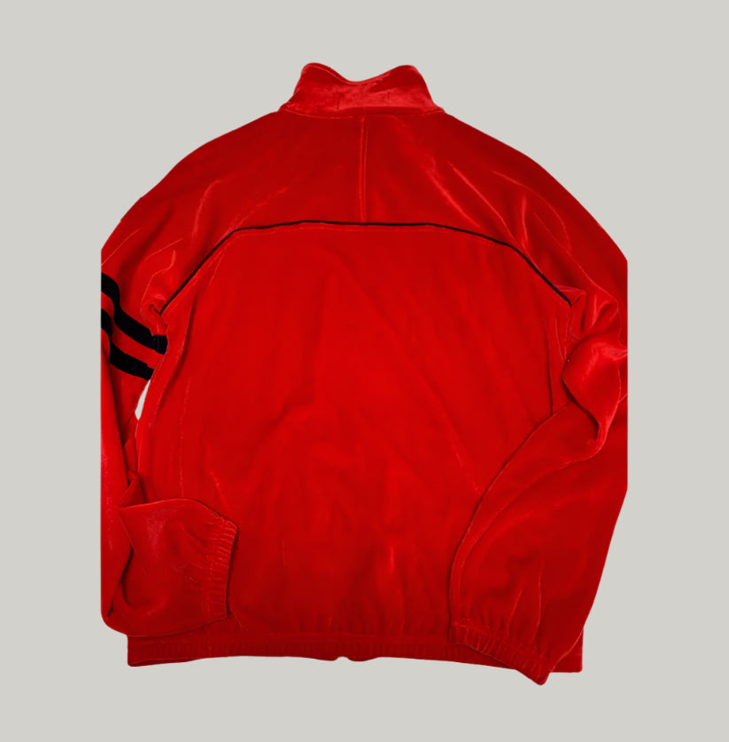 Red jacket with black stripes on a white background