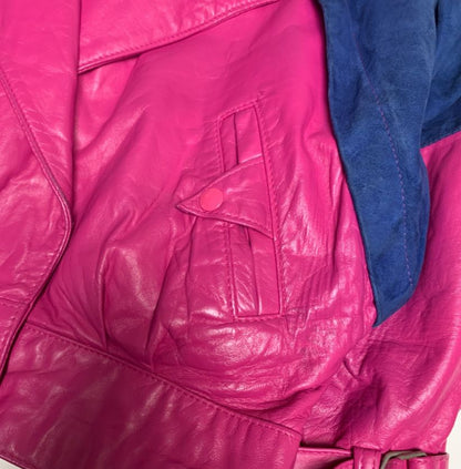 GENEL Pink Leather & Blue Suede Biker Jacket