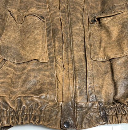 90s Distressed Brown Real Leather Bomber Jacket