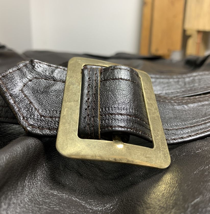 Vintage Dark Brown Real Leather Trench Coat