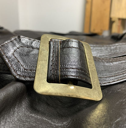 Vintage Dark Brown Real Leather Trench Coat