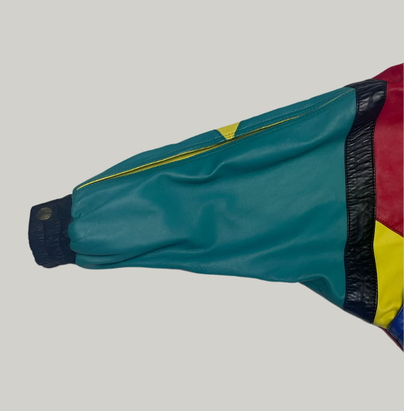 Vintage 90s Colorful Bomber Leather Jacket