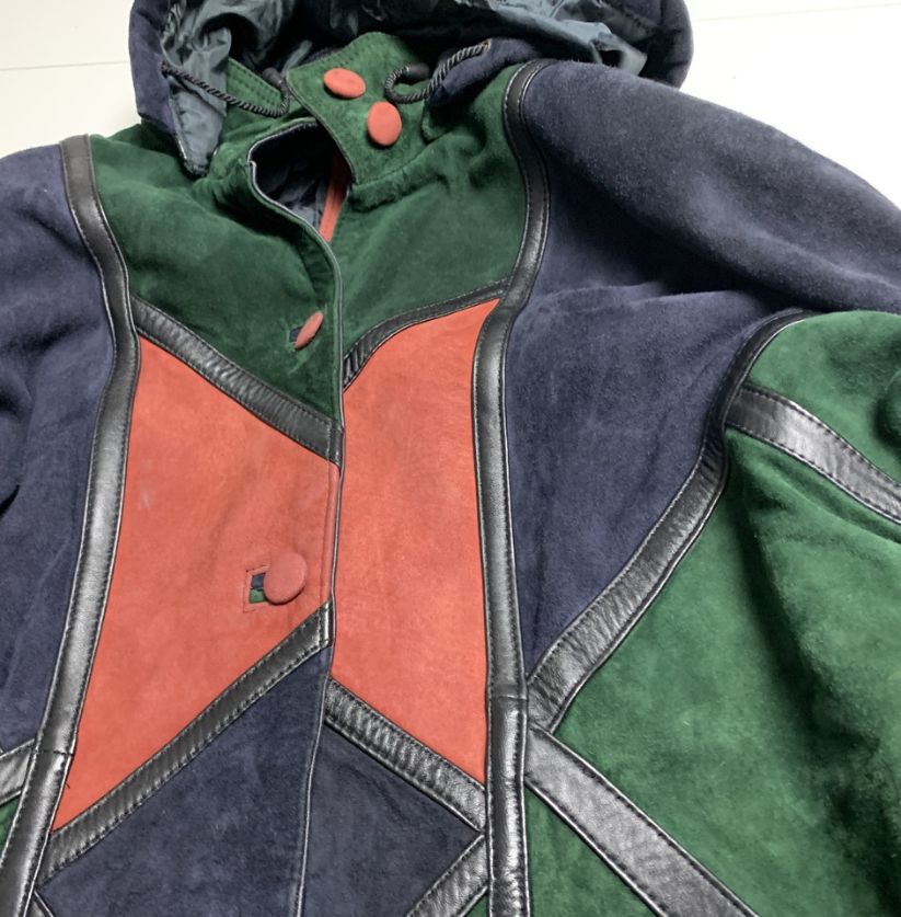 Vintage Patchwork Suede Hooded Coat