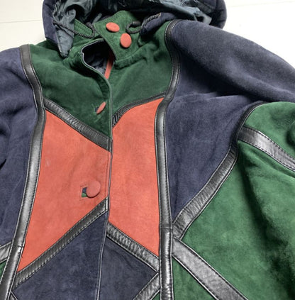 Vintage Patchwork Suede Hooded Coat