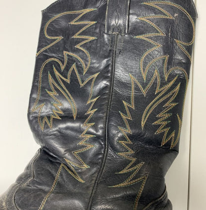 Vintage Black Leather Cowboy Boots